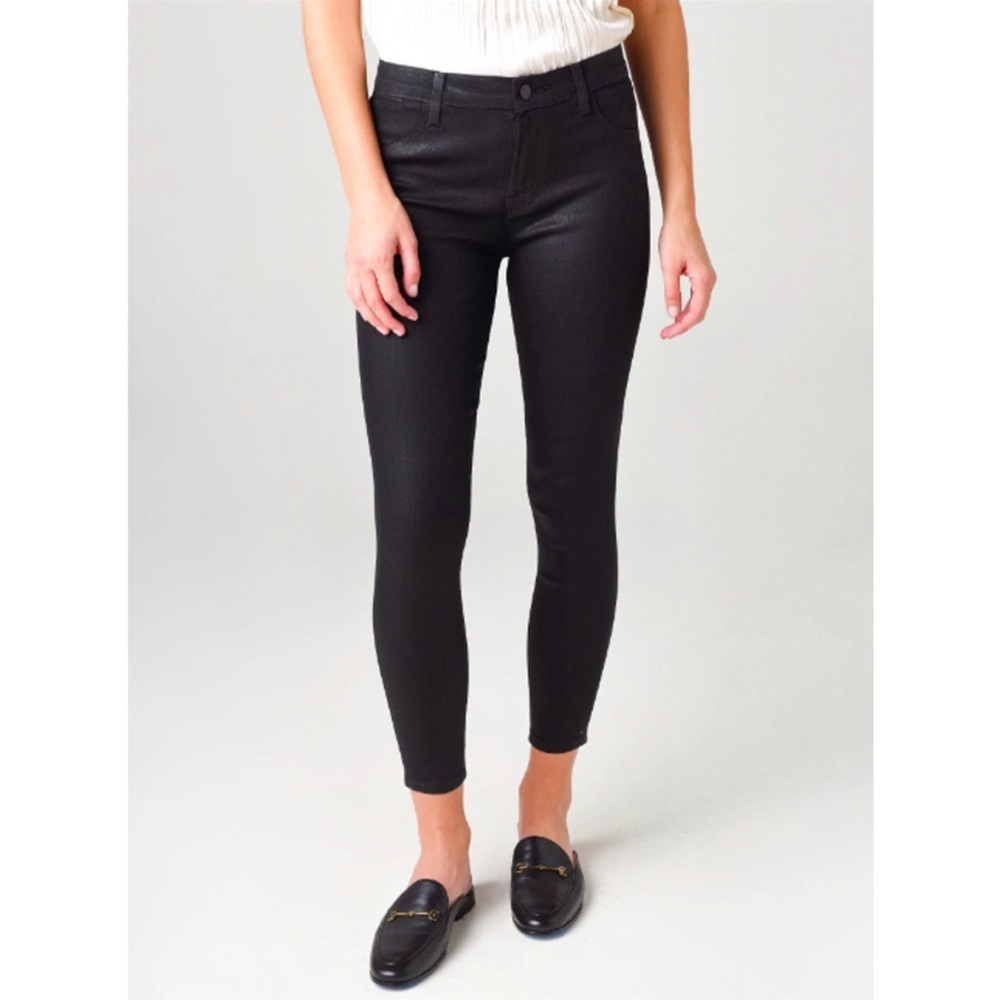 J Brand Womens Alana Jeans Size 31 High Rise Cropped Skinny Coated Denim Black